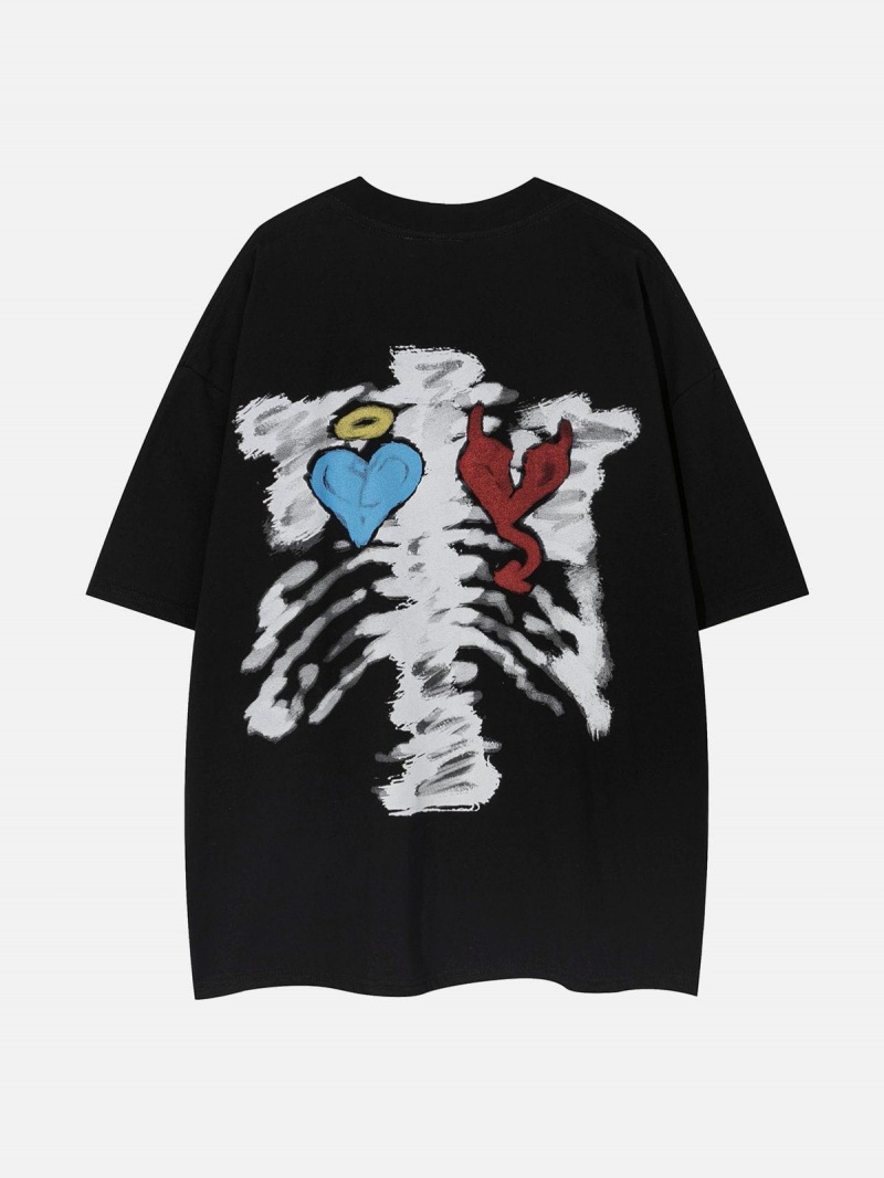 T Shirts Aelfric Eden Skeleton Heart Graffiti Tee Bordeaux | VCM-94932690